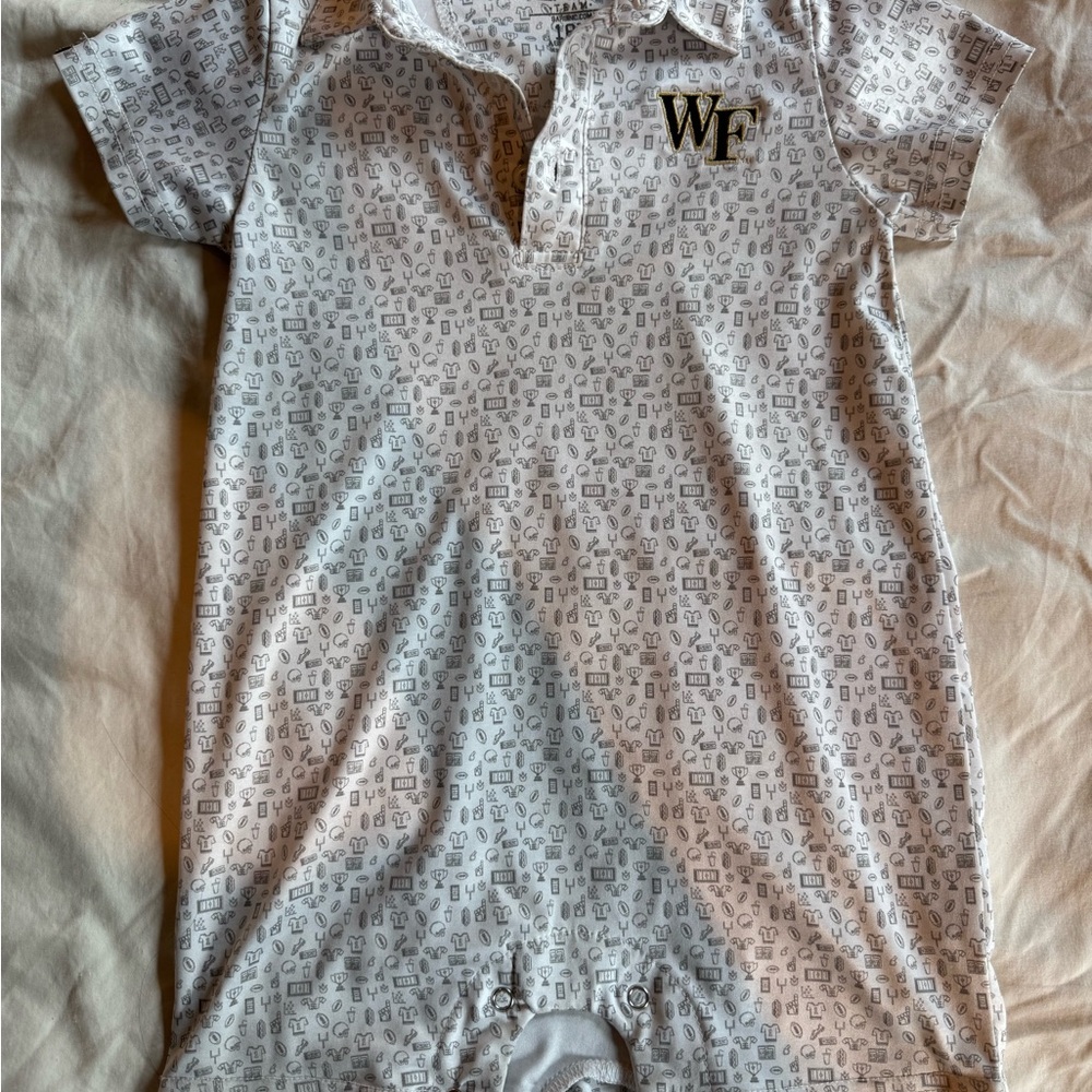 White Baby Romper with Wake Forest Logo